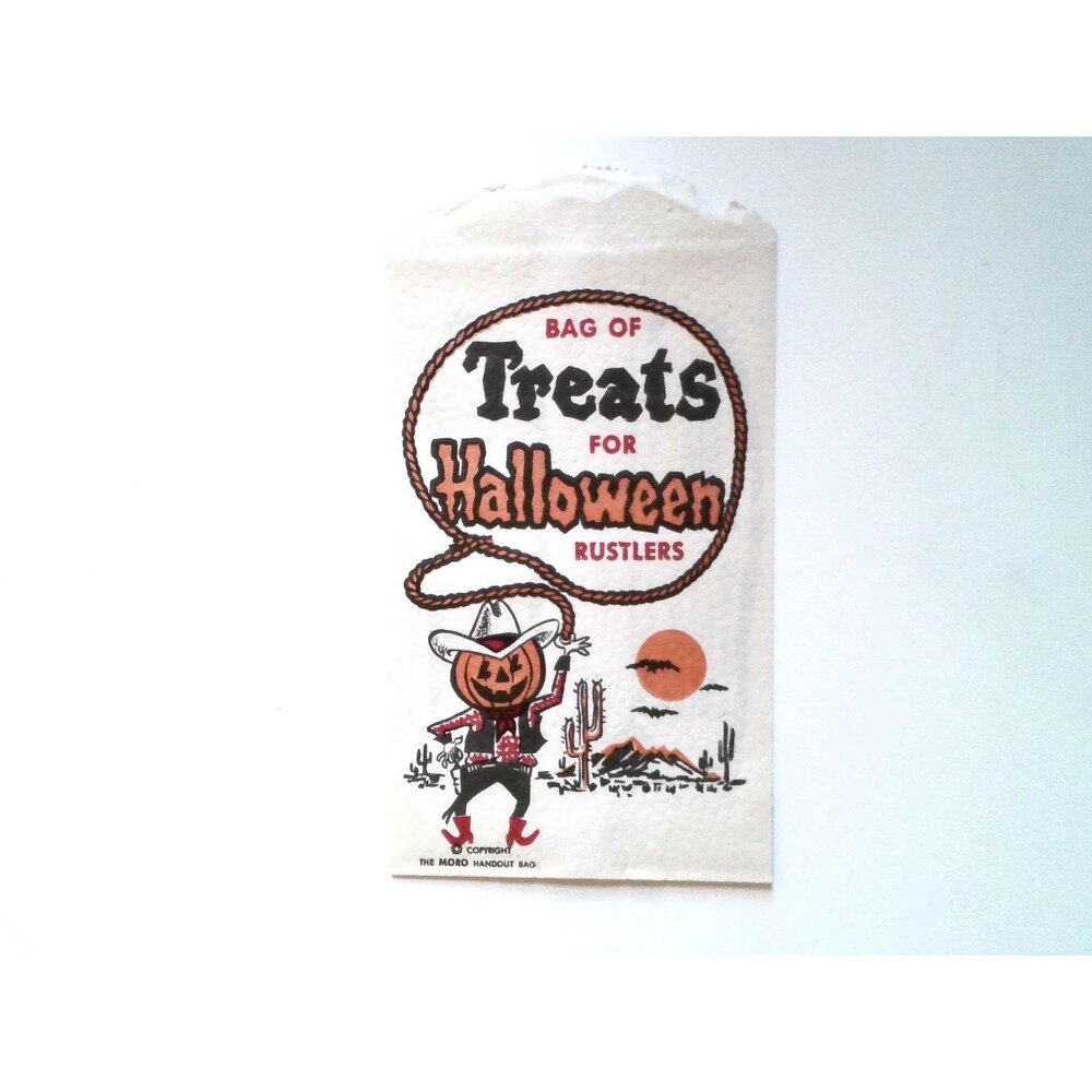 The Moro Corporation Halloween Treat Bag Rustlers Cowboy Pumpkin Vintage 7.5"